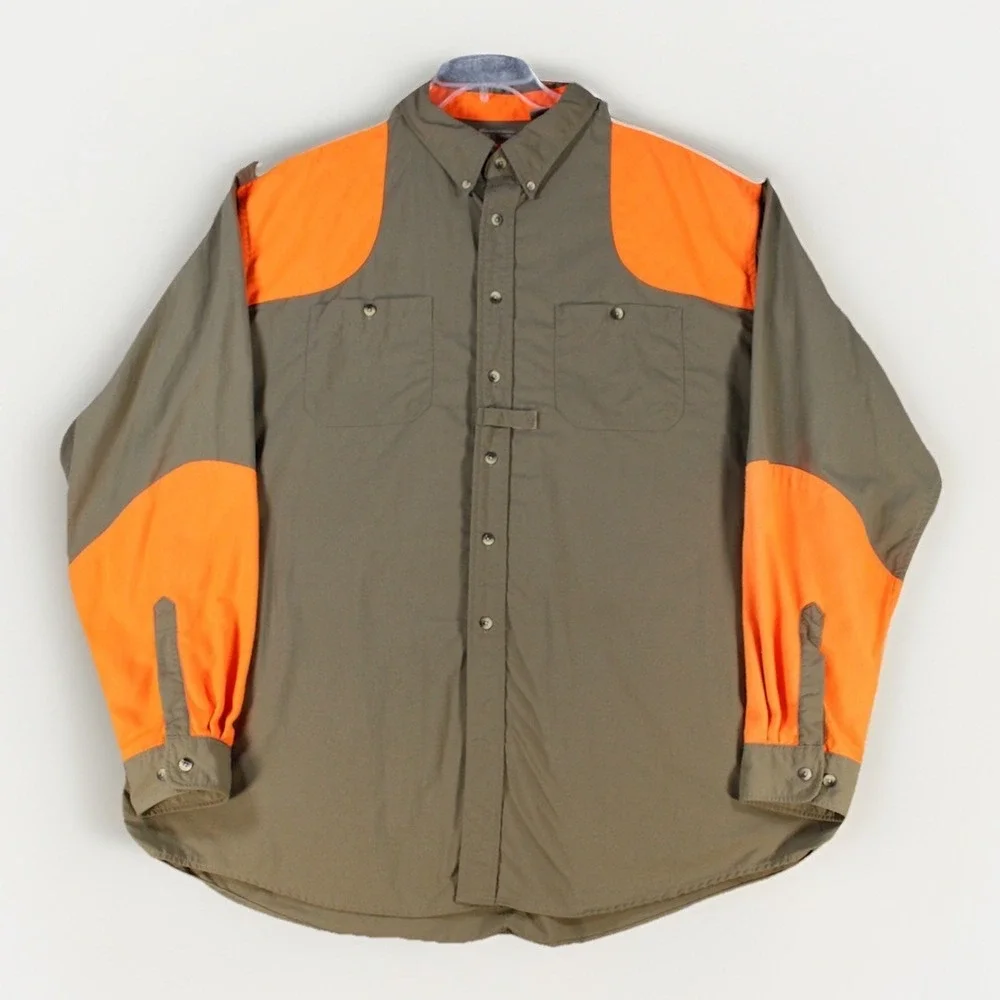 VTG‎ LL Bean Hunting Shirt XXL Made in Canada Beige Long Sleeve High Visibility